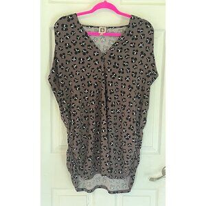 Anne Klein V-neck Brown & Black Floral Cap Sleeve Blouse Size 3X